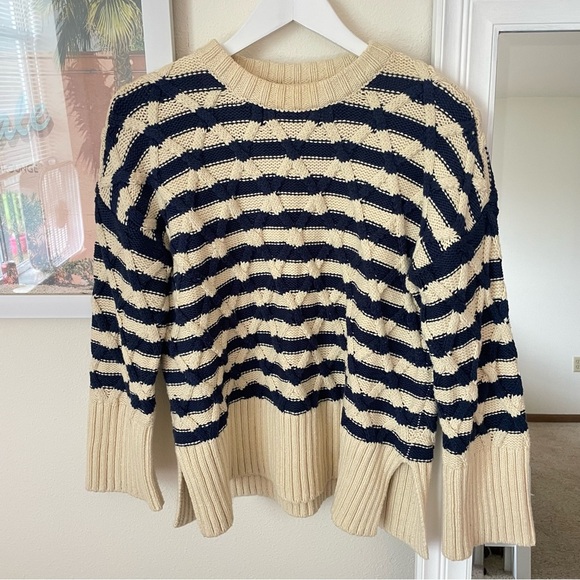 Madewell Cable-Knit Oversized Sweater in Stripe XXS - Picture 3 of 9